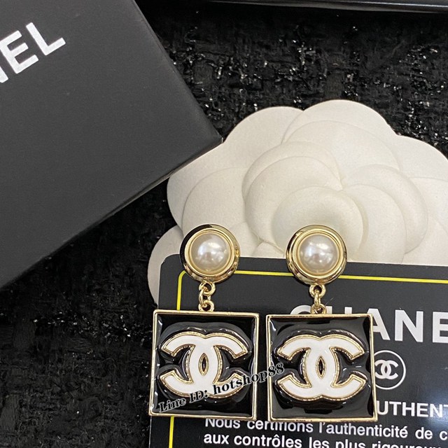 Chanel專櫃新款耳環耳飾 香奈兒琺瑯金屬吊墜方塊耳環耳釘中古經典款 zgb3382